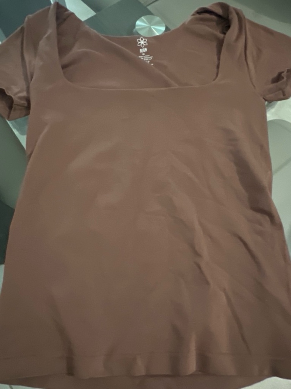 Aura Brown Scoop Neck Short Sleeve Top